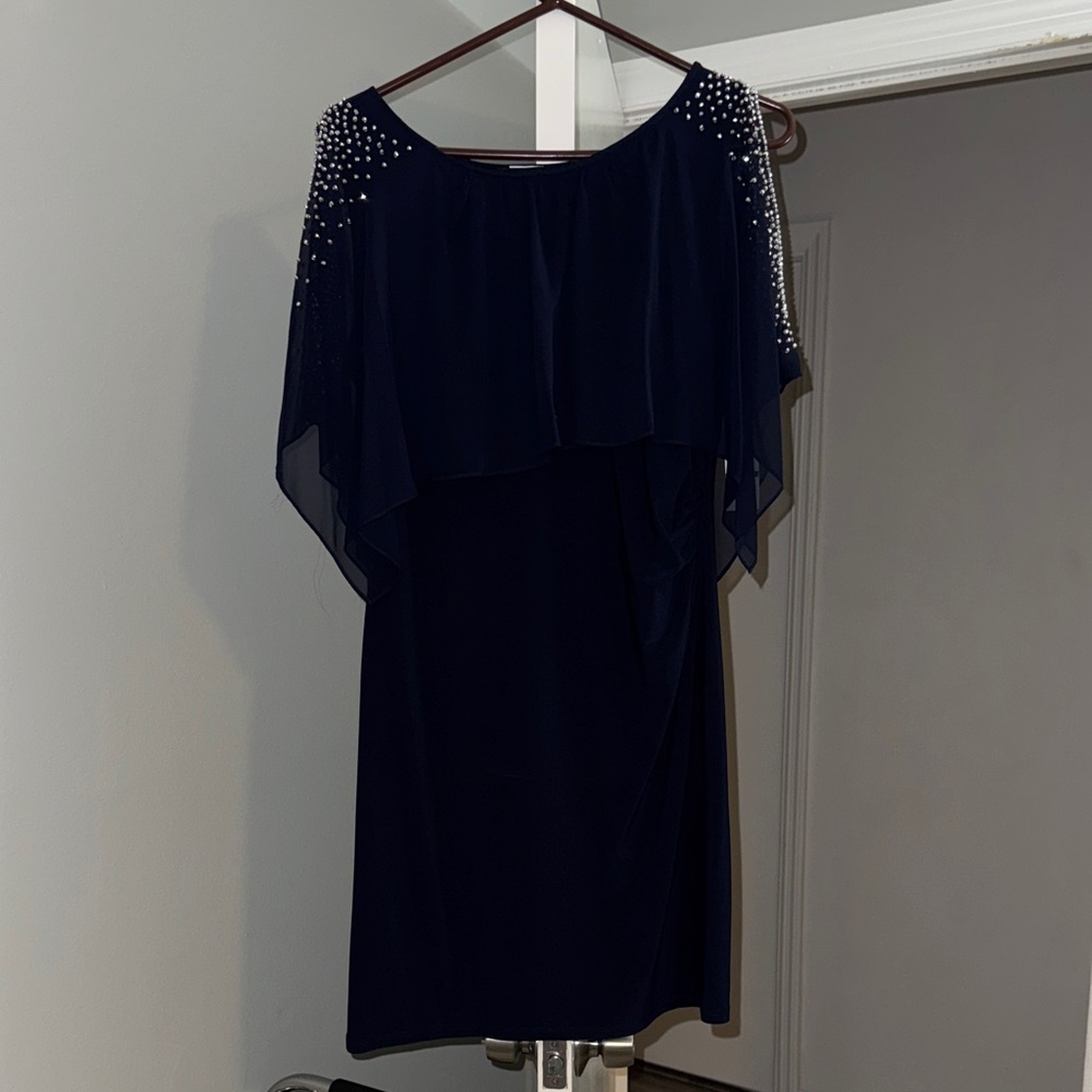 MSK Navy Dress with Embellished Shoulders